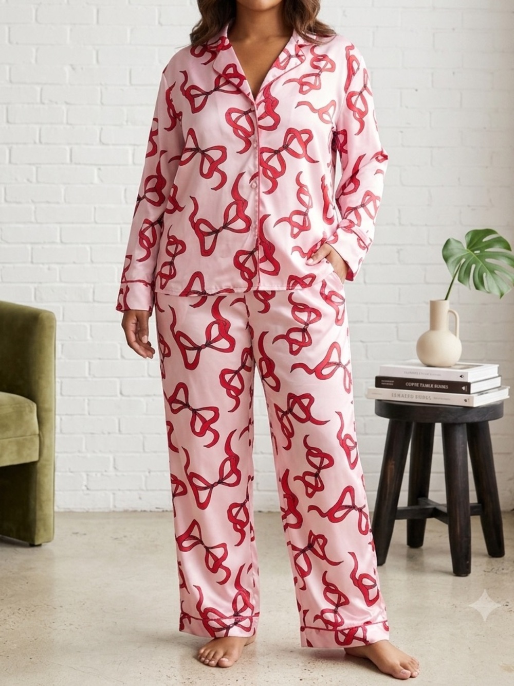 Lilac & London Pink Bow Pajama Set Large Coquette Soft Girl Loungewear